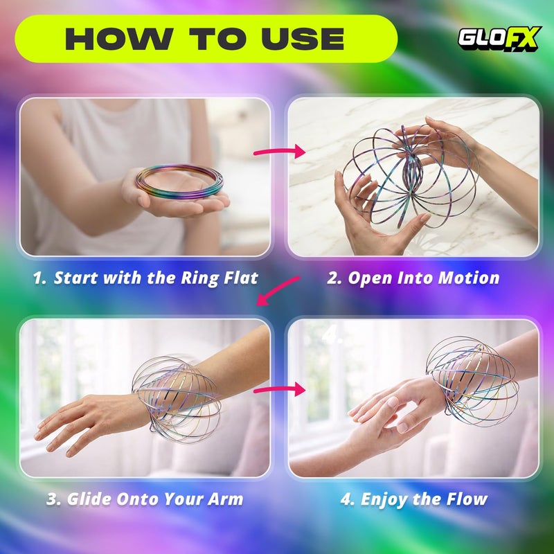 GloFX Kinetic Educational Toy | Spinner Ring Arm Toy, Magic Flow Bracelet Slinky | Multi Sensory Interactive 3D Spring Toy - Image 3